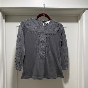 Lucky Brand Charcoal Embroidered Blouse